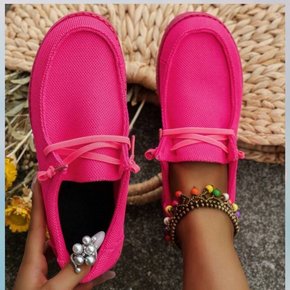 Hot pink slip on loafers